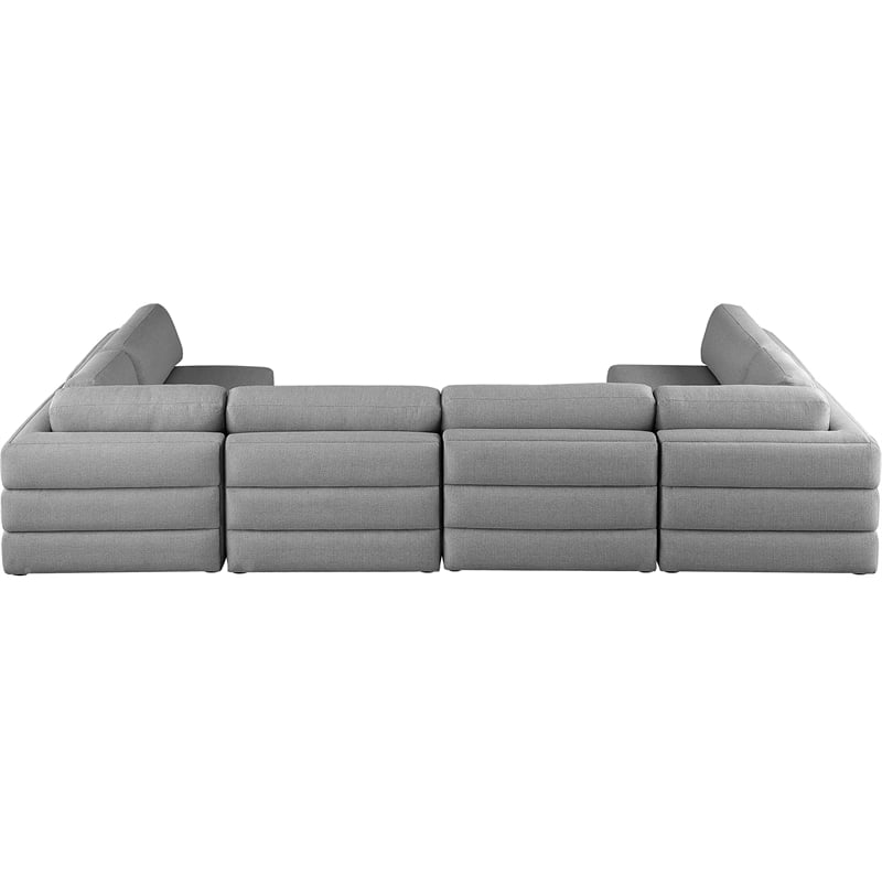 Meridian Furniture Beckham Grey Durable Linen Textured Fabric Modular Sectional