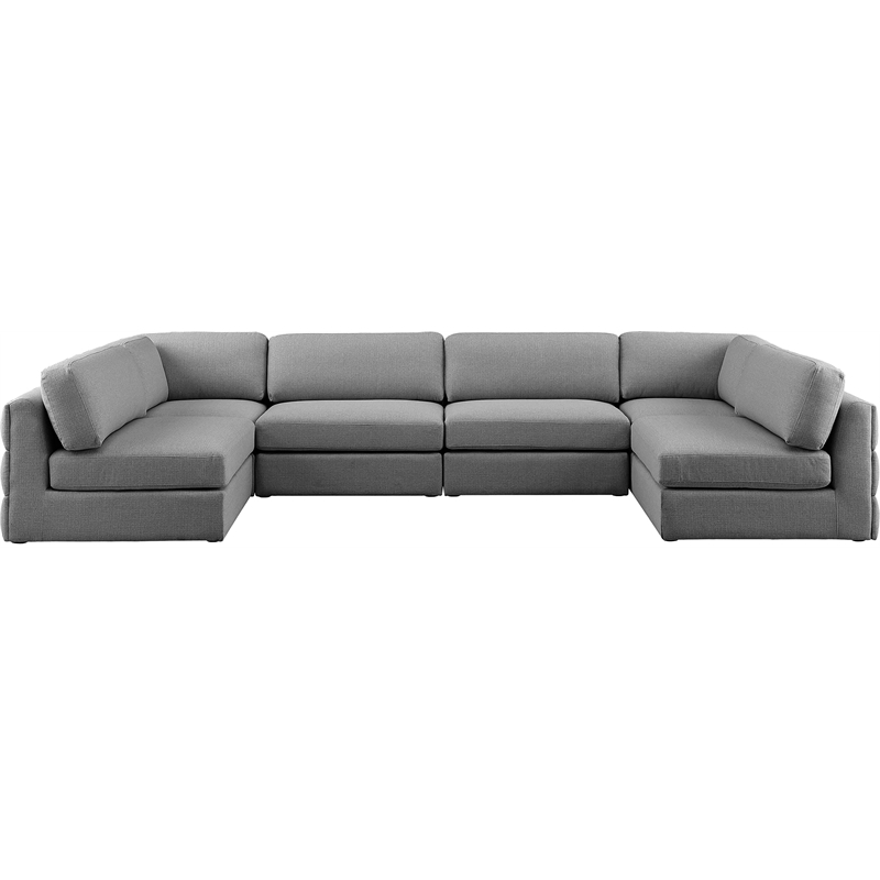 Meridian Furniture Beckham Grey Durable Linen Textured Fabric Modular Sectional