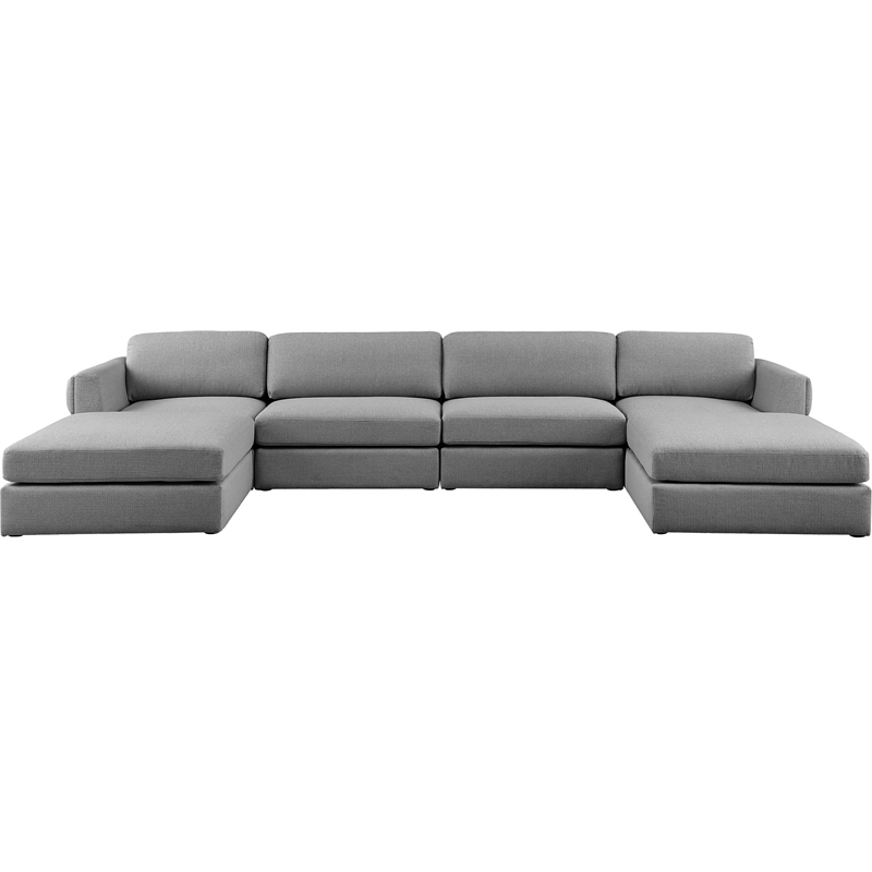 Meridian Furniture Beckham Grey Durable Linen Textured Fabric Modular Sectional
