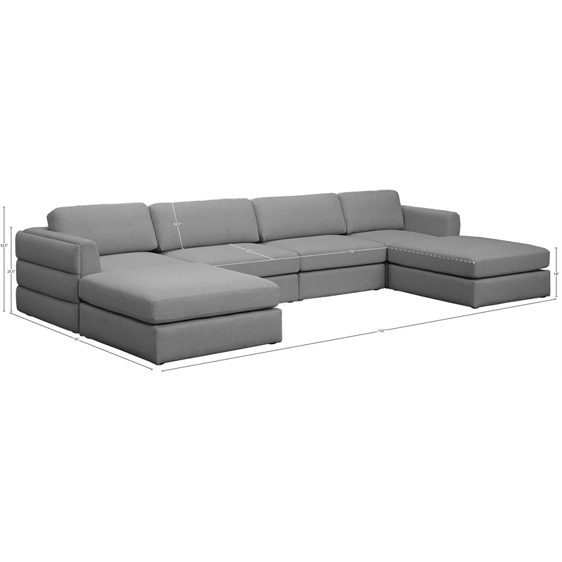 Meridian Furniture Beckham Grey Durable Linen Textured Fabric Modular Sectional