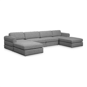 Meridian Furniture Beckham Grey Durable Linen Textured Fabric Modular Sectional