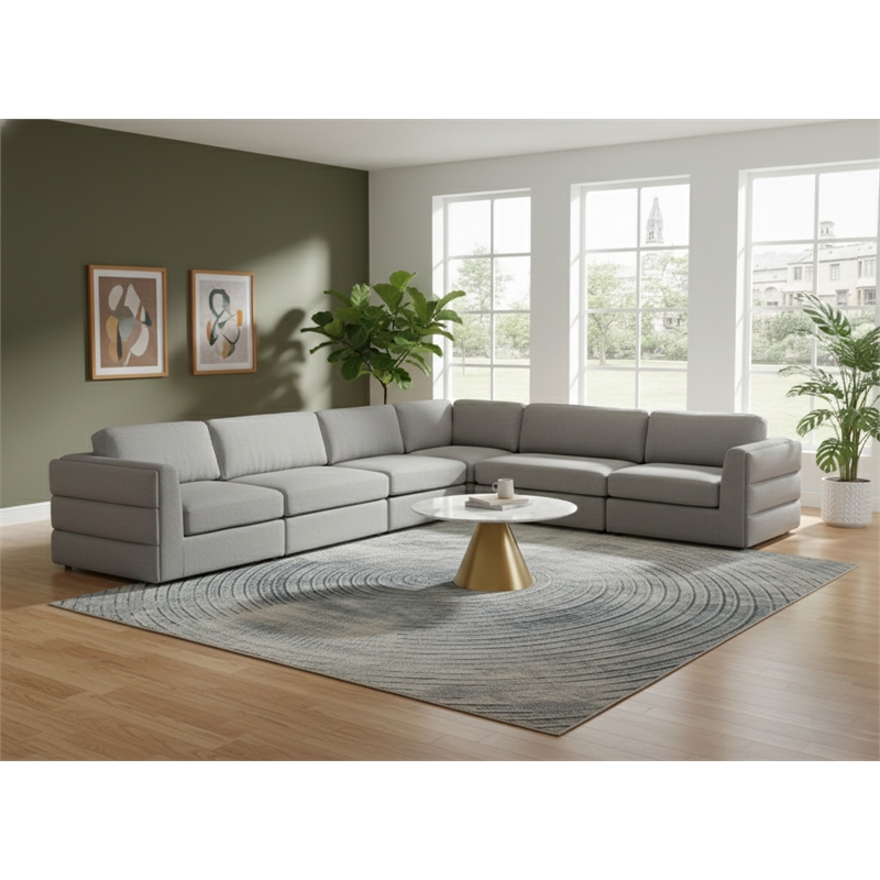 Meridian Furniture Beckham Grey Durable Linen Textured Fabric Modular Sectional