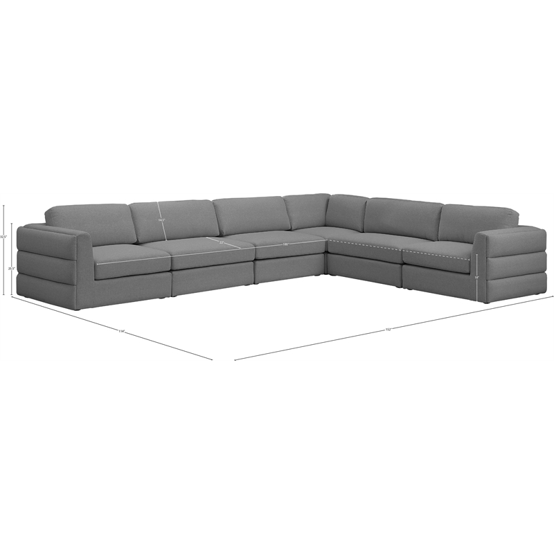 Meridian Furniture Beckham Grey Durable Linen Textured Fabric Modular Sectional