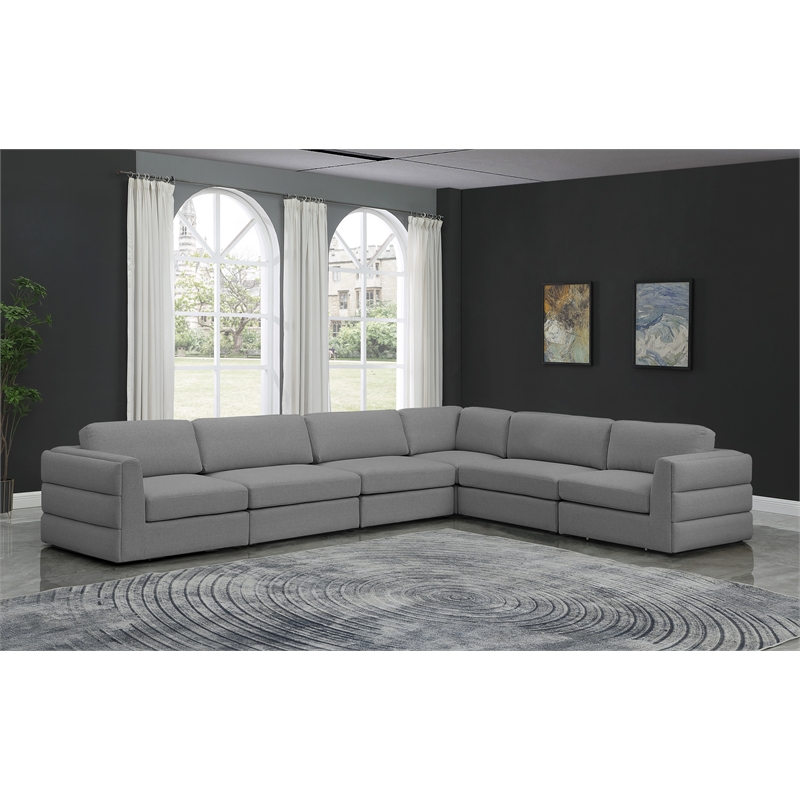 Meridian Furniture Beckham Grey Durable Linen Textured Fabric Modular Sectional