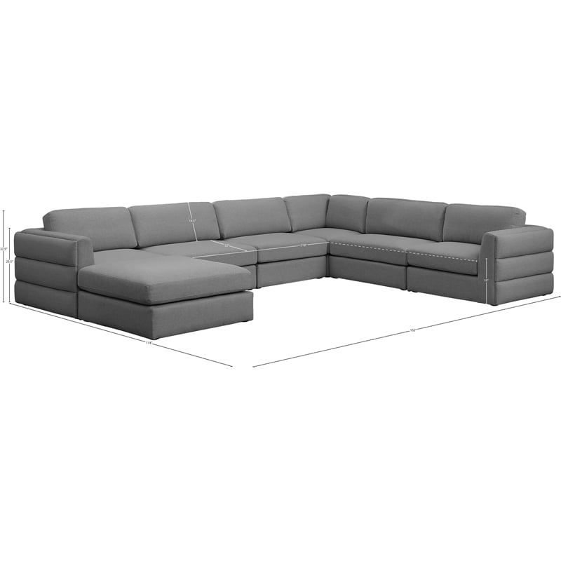 Meridian Furniture Beckham Grey Durable Linen Textured Fabric Modular Sectional