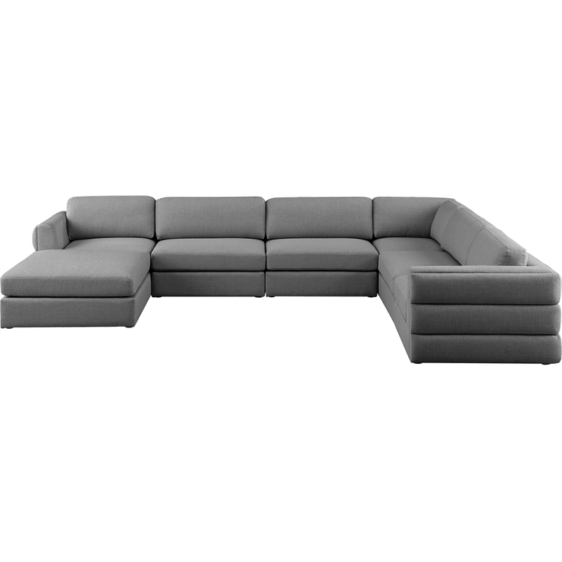 Meridian Furniture Beckham Grey Durable Linen Textured Fabric Modular Sectional