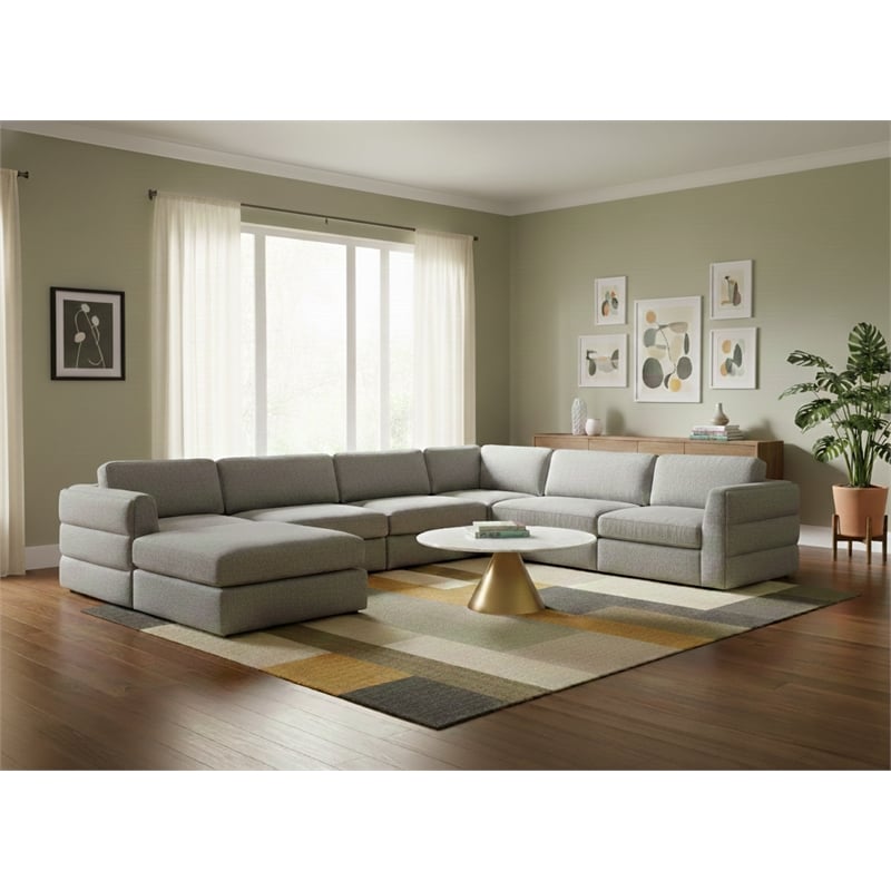 Meridian Furniture Beckham Grey Durable Linen Textured Fabric Modular Sectional