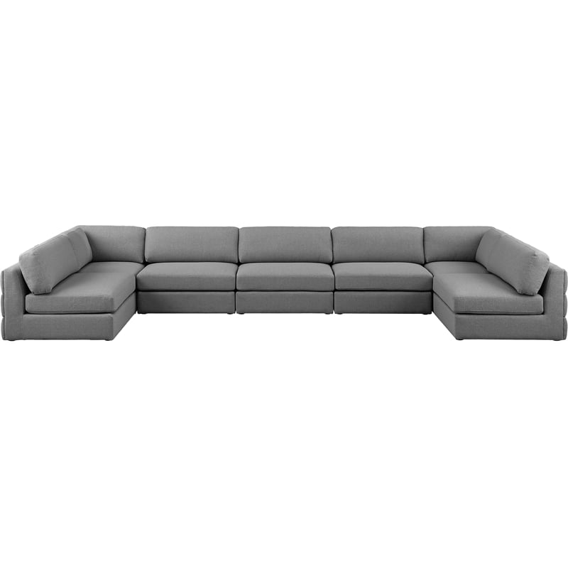 Meridian Furniture Beckham Grey Durable Linen Textured Fabric Modular Sectional