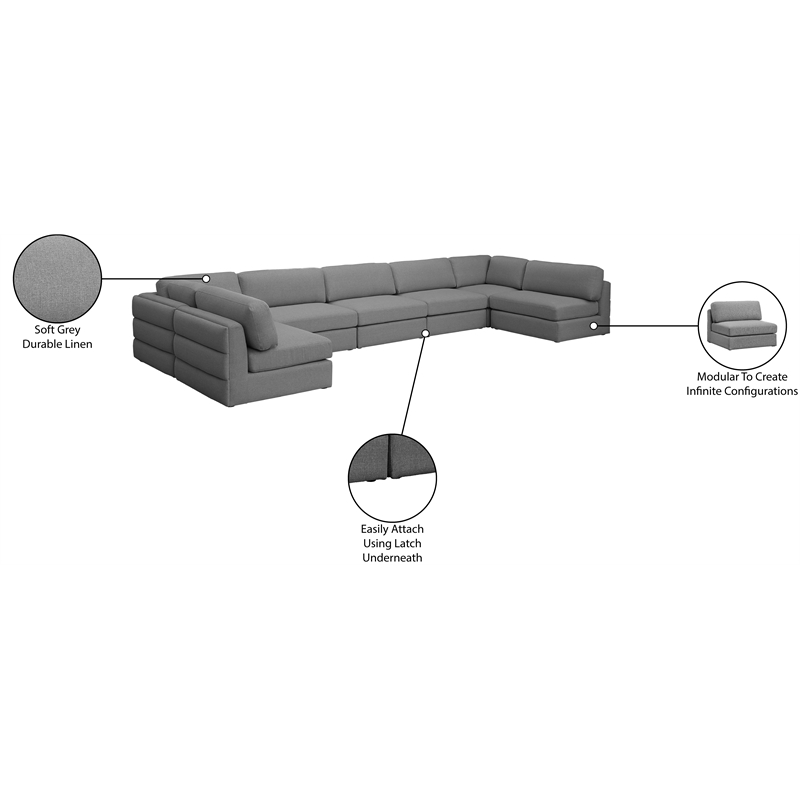 Meridian Furniture Beckham Grey Durable Linen Textured Fabric Modular Sectional