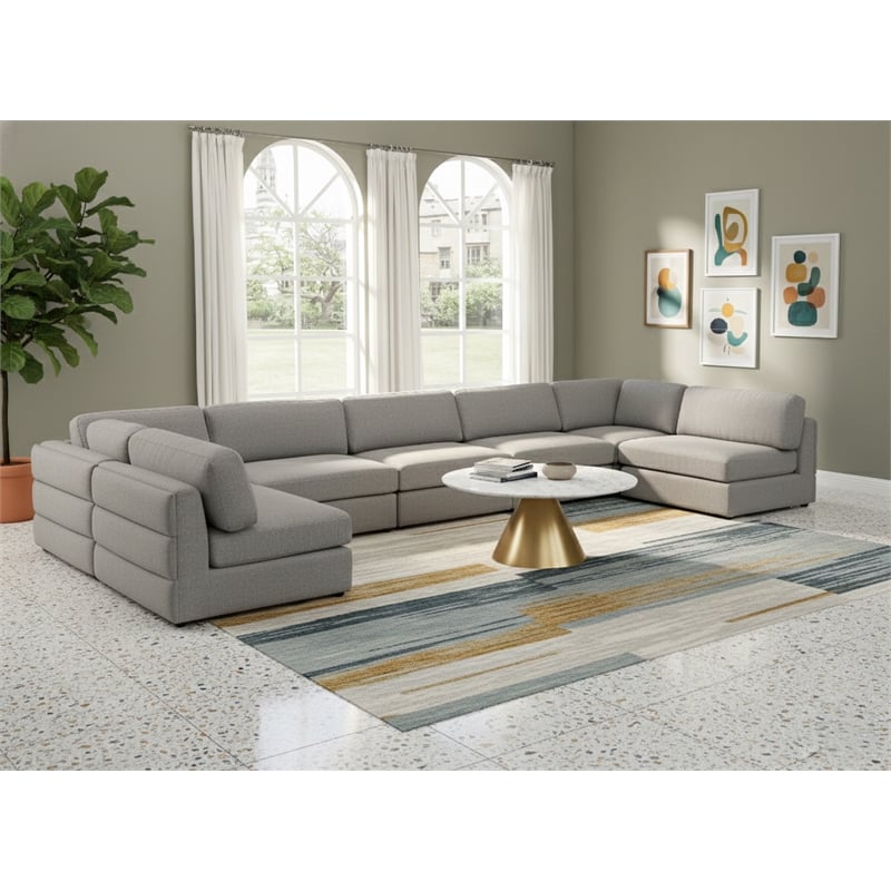 Meridian Furniture Beckham Grey Durable Linen Textured Fabric Modular Sectional