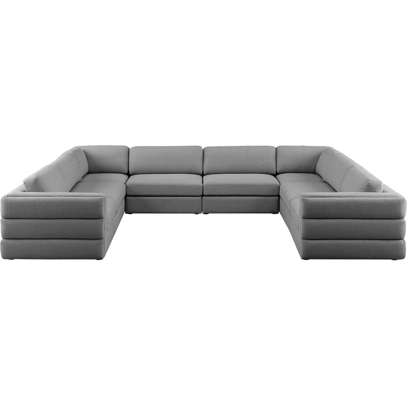 Meridian Furniture Beckham Grey Durable Linen Textured Fabric Modular Sectional