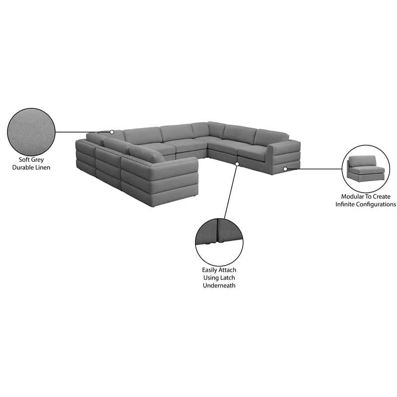 Meridian Furniture Beckham Grey Durable Linen Textured Fabric Modular Sectional
