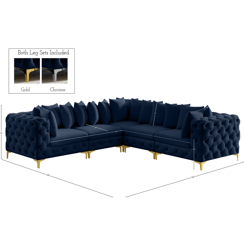 Meridian Furniture Tremblay Navy Velvet Modular Sectional