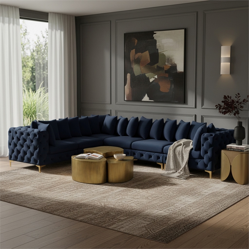 Meridian Furniture Tremblay Navy Velvet Modular Sectional