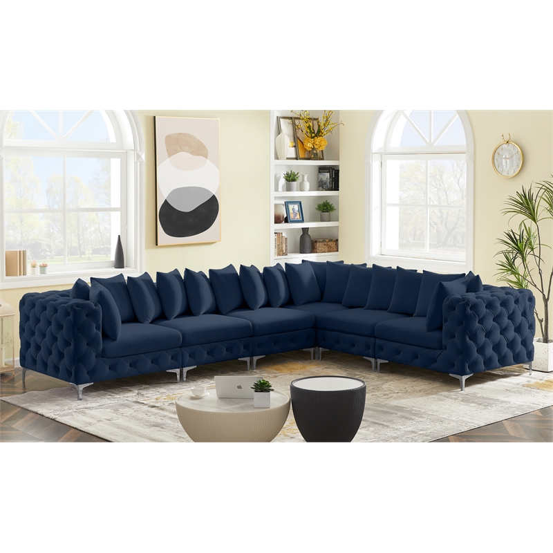 Meridian Furniture Tremblay Navy Velvet Modular Sectional