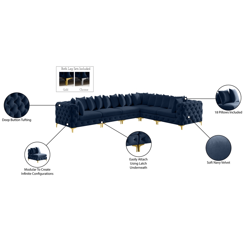 Meridian Furniture Tremblay Navy Velvet Modular Sectional