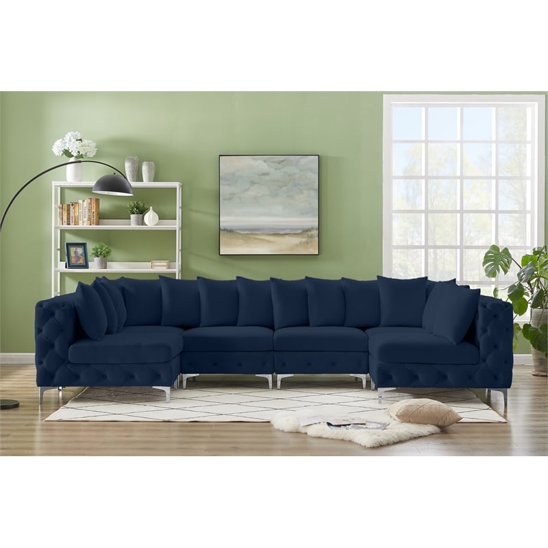 Meridian Furniture Tremblay Navy Velvet Modular Sectional