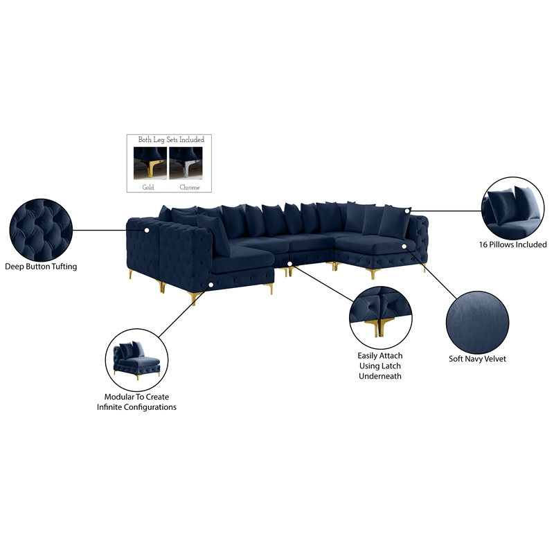 Meridian Furniture Tremblay Navy Velvet Modular Sectional