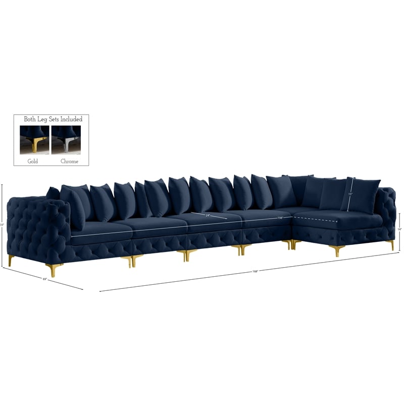 Meridian Furniture Tremblay Navy Velvet Modular Sectional