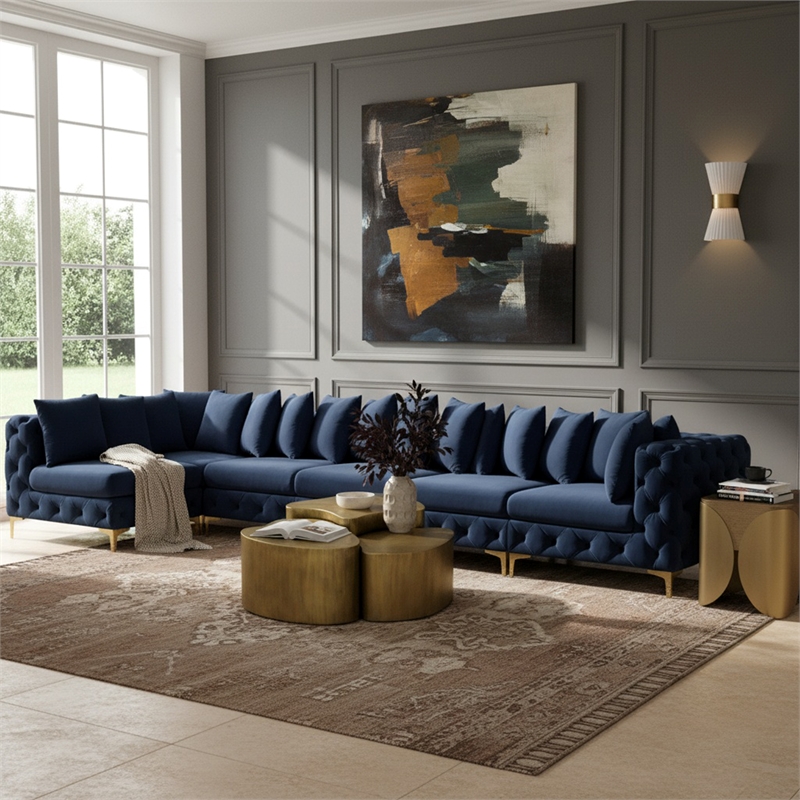 Meridian Furniture Tremblay Navy Velvet Modular Sectional