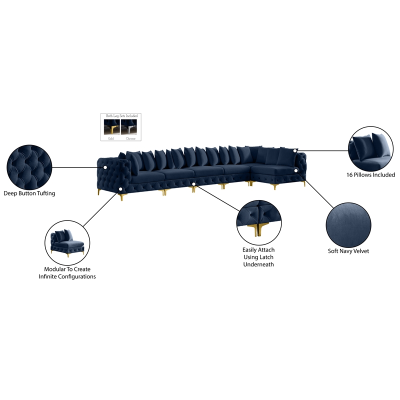 Meridian Furniture Tremblay Navy Velvet Modular Sectional