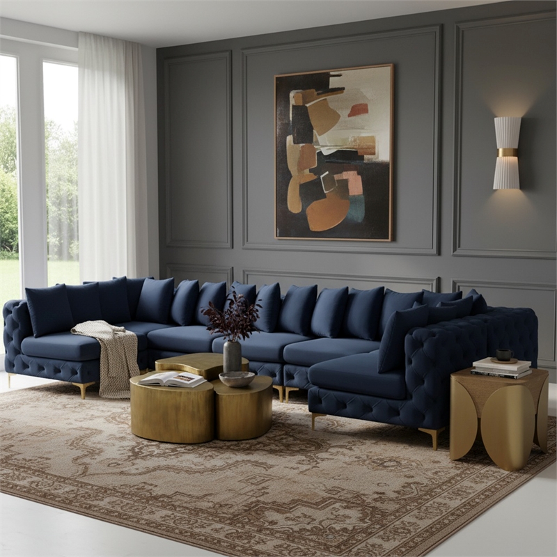 Meridian Furniture Tremblay Navy Velvet Modular Sectional