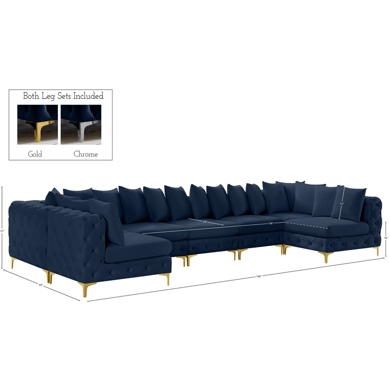 Meridian Furniture Tremblay Navy Velvet Modular Sectional