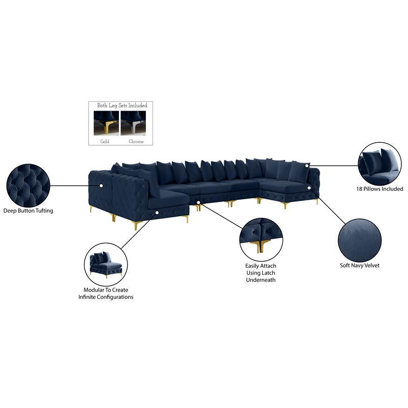 Meridian Furniture Tremblay Navy Velvet Modular Sectional
