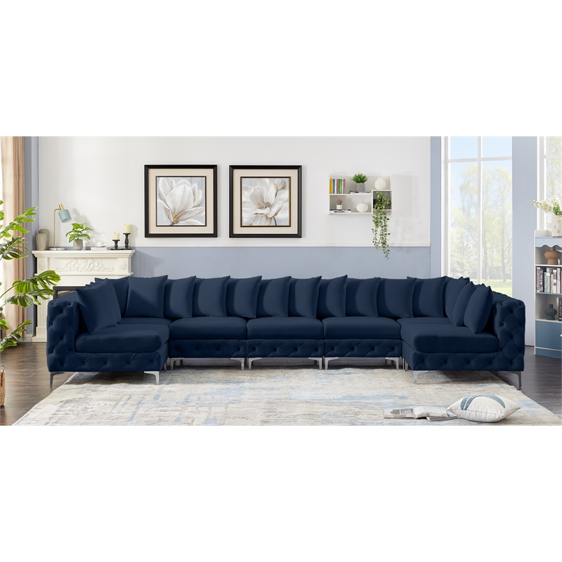 Meridian Furniture Tremblay Navy Velvet Modular Sectional