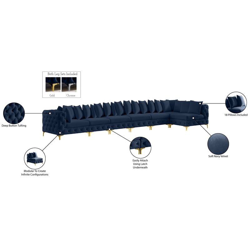 Meridian Furniture Tremblay Navy Velvet Modular Sectional