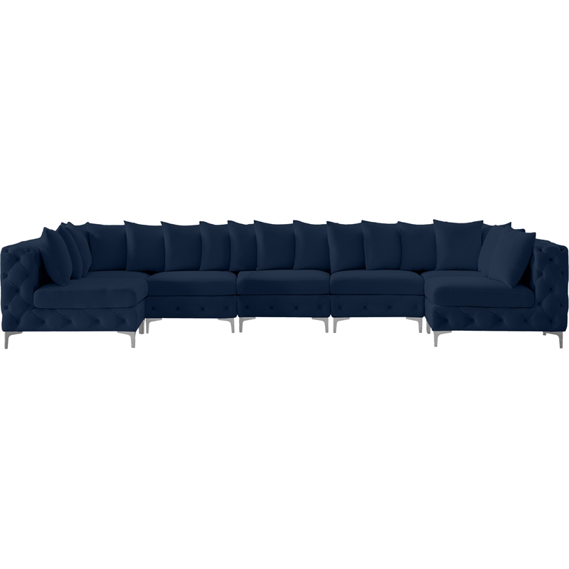 Meridian Furniture Tremblay Velvet Modular Sectional/Pillow in Navy/Gold-Chrome