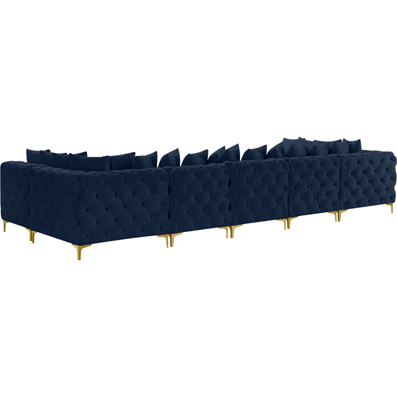 Meridian Furniture Tremblay Velvet Modular Sectional/Pillow in Navy/Gold-Chrome