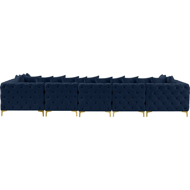 Meridian Furniture Tremblay Velvet Modular Sectional/Pillow in Navy/Gold-Chrome