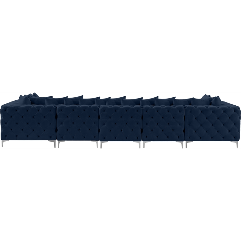 Meridian Furniture Tremblay Velvet Modular Sectional/Pillow in Navy/Gold-Chrome
