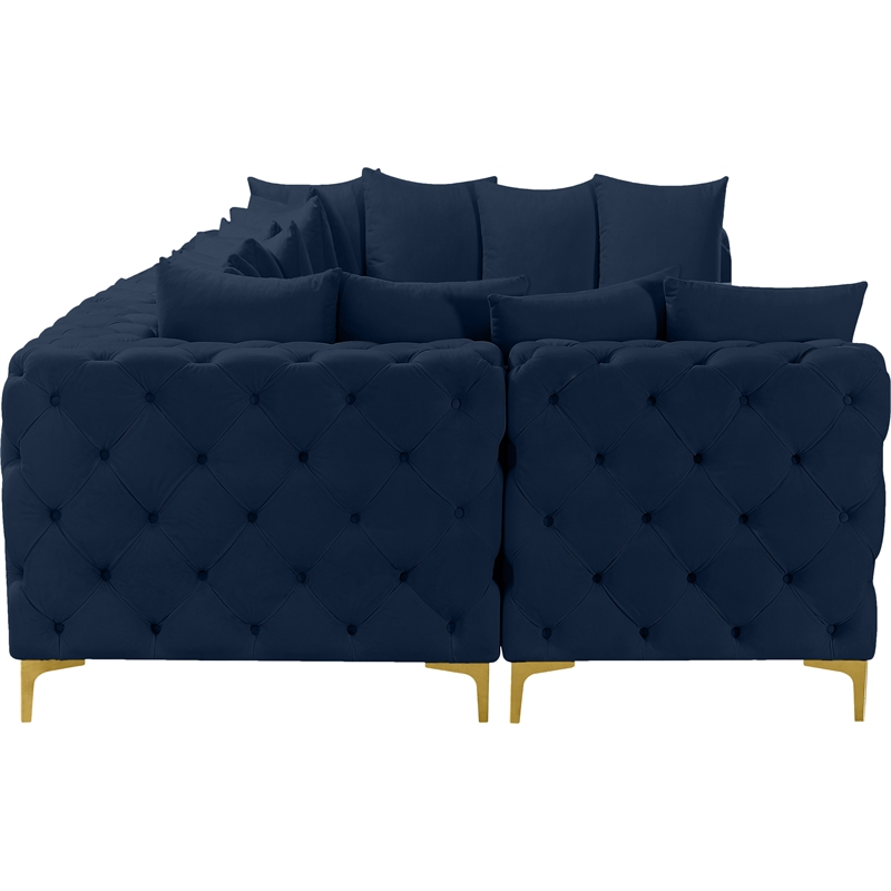 Meridian Furniture Tremblay Velvet Modular Sectional/Pillow in Navy/Gold-Chrome