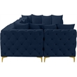 Meridian Furniture Tremblay Velvet Modular Sectional/Pillow in Navy/Gold-Chrome