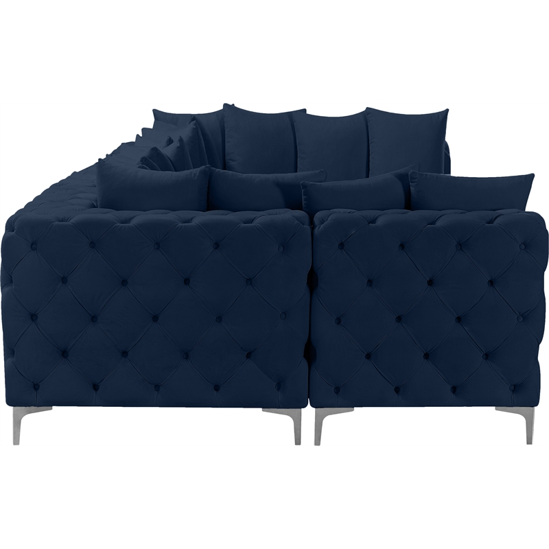 Meridian Furniture Tremblay Velvet Modular Sectional/Pillow in Navy/Gold-Chrome