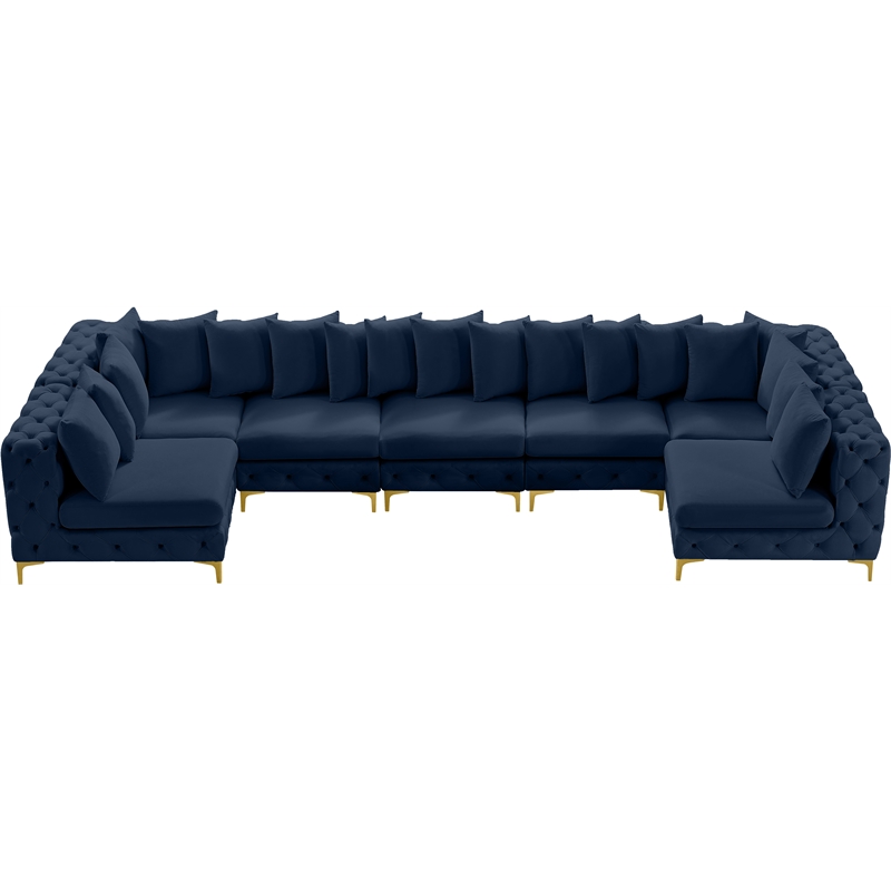 Meridian Furniture Tremblay Velvet Modular Sectional/Pillow in Navy/Gold-Chrome