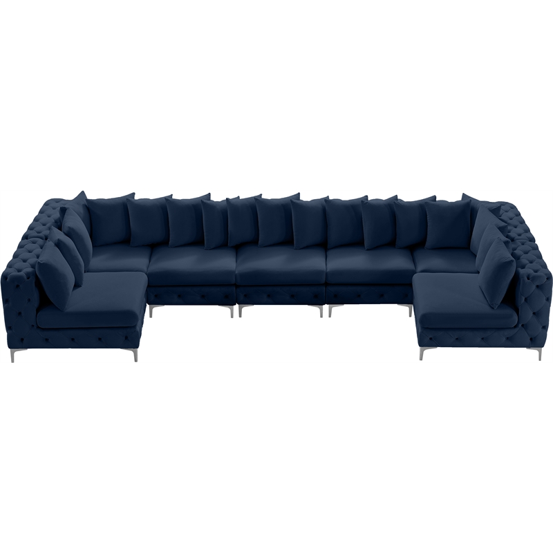 Meridian Furniture Tremblay Velvet Modular Sectional/Pillow in Navy/Gold-Chrome