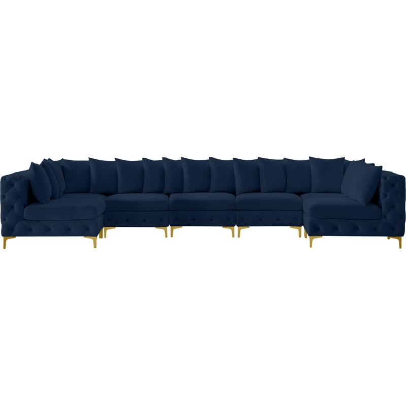 Meridian Furniture Tremblay Velvet Modular Sectional/Pillow in Navy/Gold-Chrome