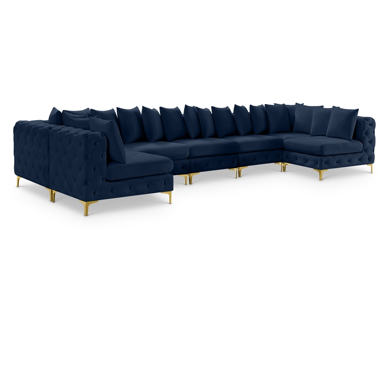 Meridian Furniture Tremblay Velvet Modular Sectional/Pillow in Navy/Gold-Chrome