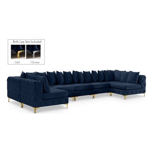 Meridian Furniture Tremblay Velvet Modular Sectional/Pillow in Navy/Gold-Chrome