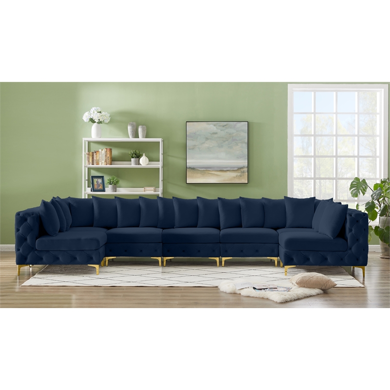 Meridian Furniture Tremblay Velvet Modular Sectional/Pillow in Navy/Gold-Chrome