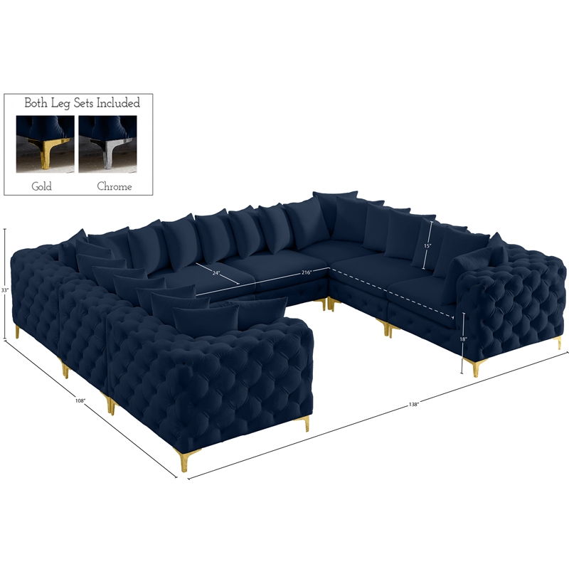 Meridian Furniture Tremblay Navy Velvet Modular Sectional