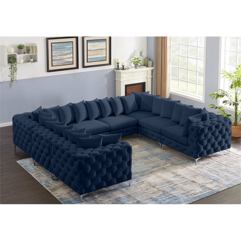 Meridian Furniture Tremblay Navy Velvet Modular Sectional