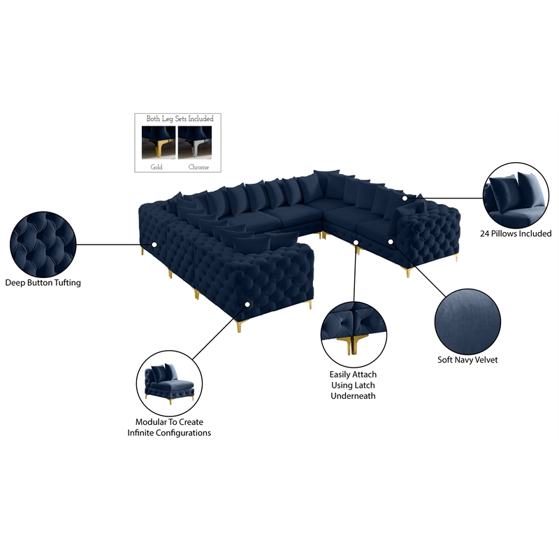 Meridian Furniture Tremblay Navy Velvet Modular Sectional