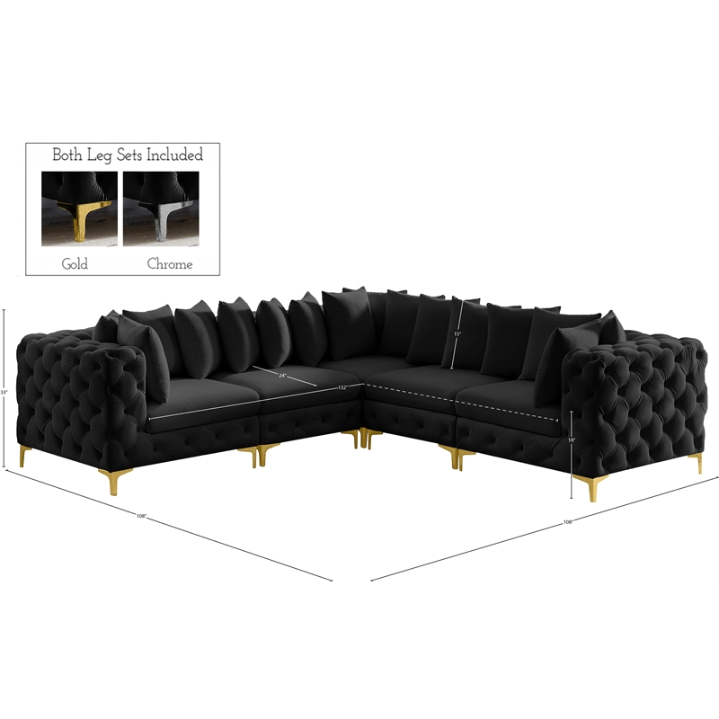 Meridian Furniture Tremblay Black Velvet Modular Sectional