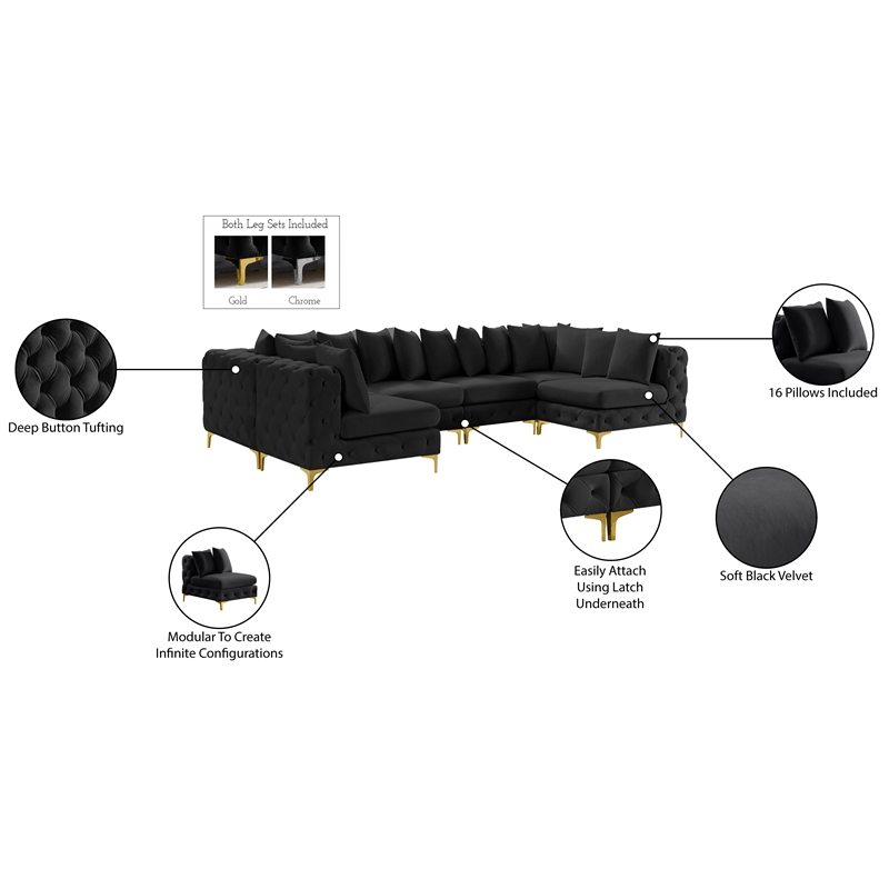 Meridian Furniture Tremblay Black Velvet Modular Sectional