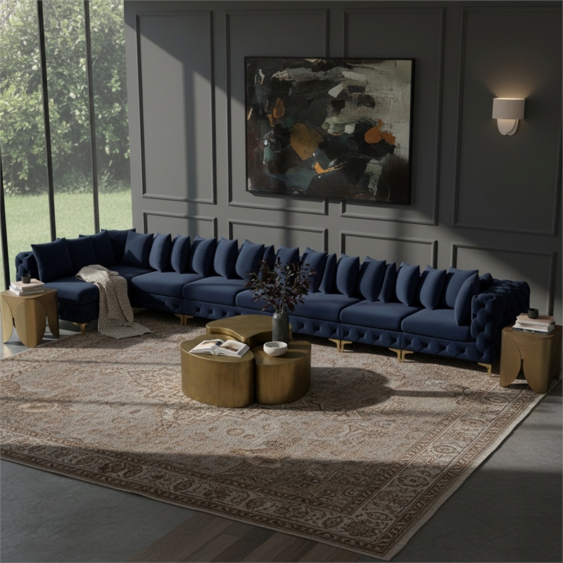 Meridian Furniture Tremblay Navy Velvet Modular Sectional