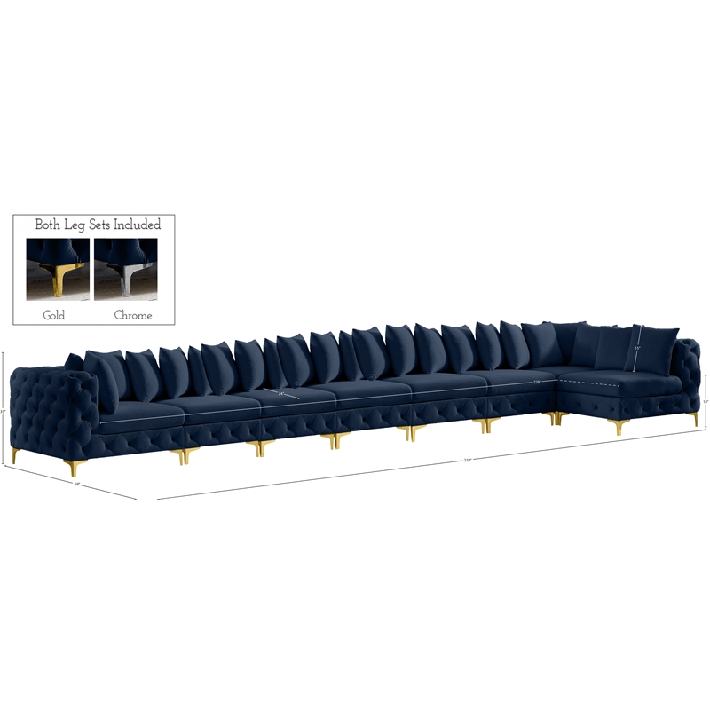 Meridian Furniture Tremblay Navy Velvet Modular Sectional